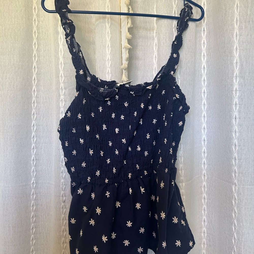 Ava & Viv Navy Blue Top with White Floral Design